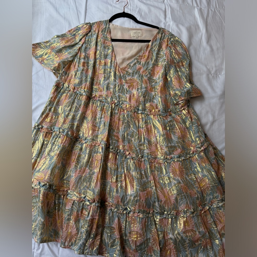 Sezane Gold and Pink Floral Mini Dress